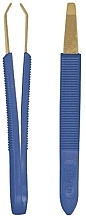 Пинцет прямой позолоченный, с пластиковыми ручками, 8.5 см, 1061/G, голубой - Titania — фото N1