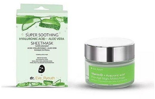 Набор - Dr. Eve_Ryouth Super Soothing + Vitamin D + Hyaluronic Acid (f/mask/3pcs+n/cr/50ml) — фото N1