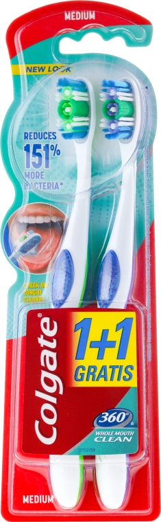 Зубна щітка "Суперчистота", середня, блакитна+зелена - Colgate — фото N1