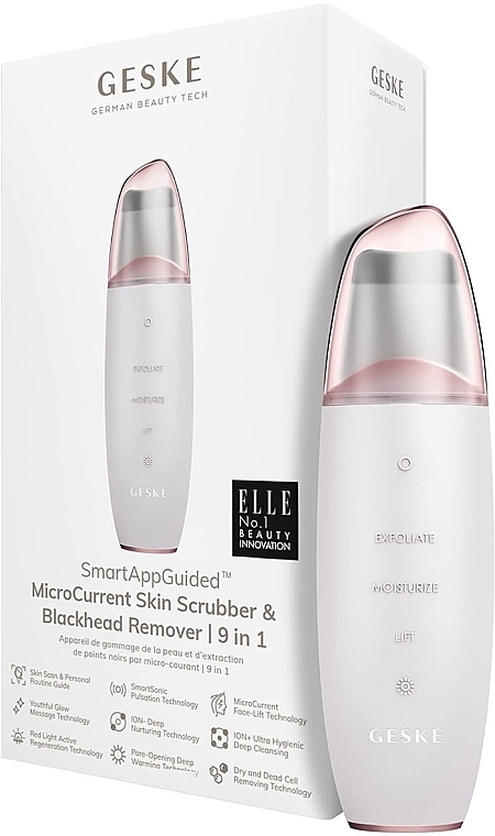 Микротоковый скрабер для кожи и устранения черных точек - Geske SmartAppGuided MicroCurrent Skin Scrubber & Blackhead Remover 9 In 1 White Rose Gold — фото N1