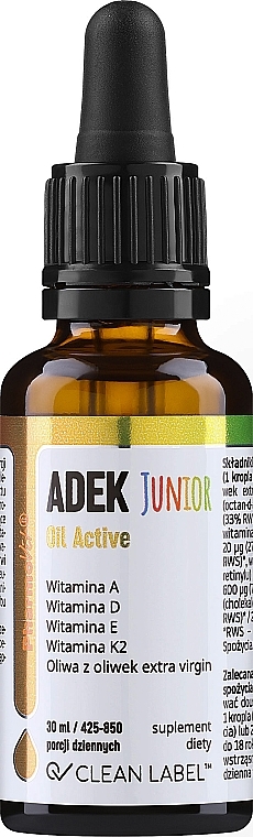 Витамины ADEK, в каплях - Pharmovit Clean Label ADEK Junior Oil Active — фото N1