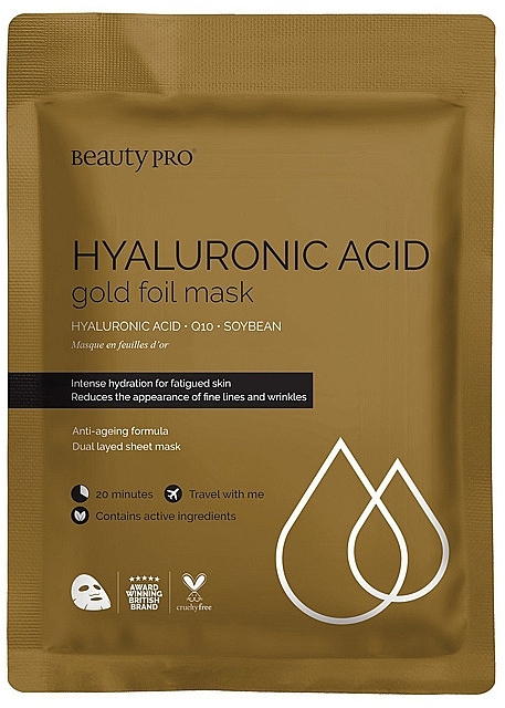 Фольгированная маска для лица с гиалуроновой кислотой - BeautyPro Hyaluronic Acid Gold Foil Mask — фото N1