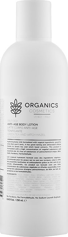 Тонизирующее антивозрастное молочко для тела - Organics Cosmetics Anti Age Body Lotion 