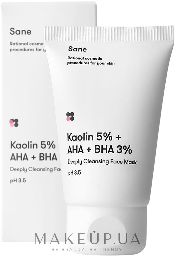 Маска для лица с салициловой кислотой для проблемной кожи - Sane Kaolin 5% + AHA + BHA 3% Deeply Cleansing Face Mask — фото 40ml