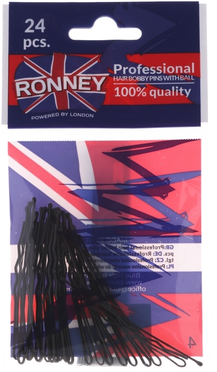 Заколки-невидимки волнистые, черные 60 мм, 24 шт. - Ronney Professional Black Hair Bobby Pins — фото N1