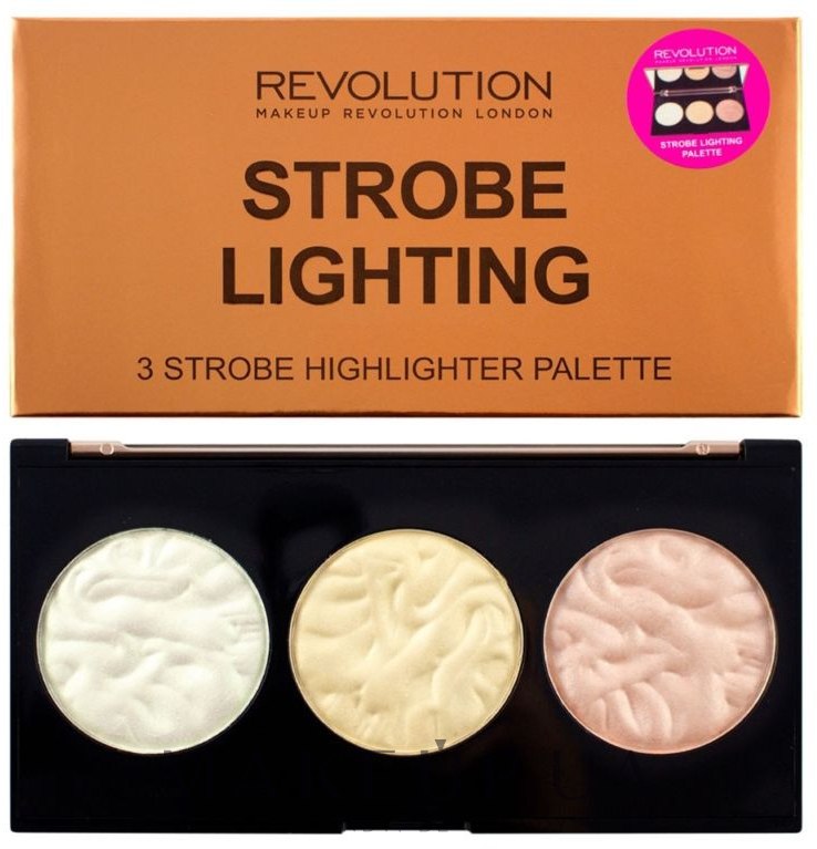 Палетка хайлайтеров для лица - Makeup Revolution 3 Strobe Highlighter Palette — фото Strobe Lighting