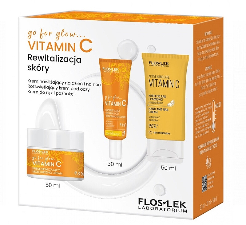 Набір - Floslek Vitamin C Go For Glow (f/cr/50ml + eye/cr/30ml + h/cr/50ml) — фото N1