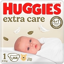 Подгузники Extra Care, размер 1 (2-5 кг), 168 шт. - Huggies — фото N1