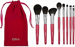 Парфумерія, косметика Набір пензлів для макіяжу в червоному чохлі, 8 шт. - Ibra Brush Candy Set