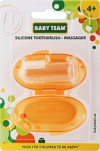 Парфумерія, косметика Силіконова зубна щітка-масажер з контейнером, 4 міс.+, помаранчева - Baby Team