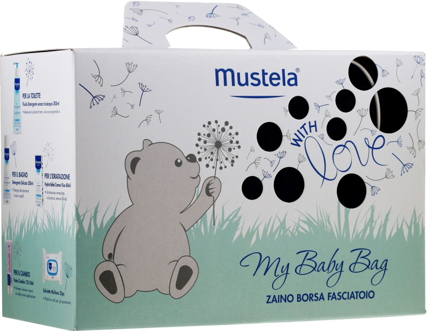 Набор - Mustela My Baby Bag Set (water/300ml + gel/shm/200ml + f/cr/40ml + b/cr/50ml + wipes/25pcs + bag)