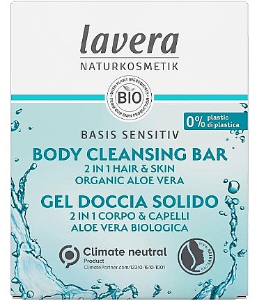 Твердое мыло для тела и волос - Lavera Body Cleansing Bar 2 in 1 Hair & Skin Organic Aloe Vera — фото N1