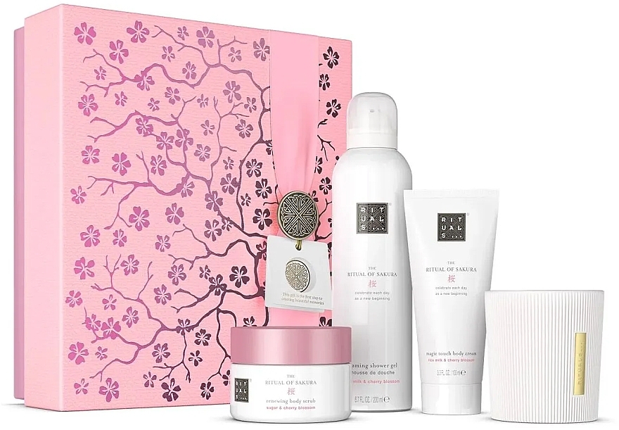 Набір - Rituals The Ritual Of Sakura Medium Gift Set 2024 (scr/125g + cr/100ml + foam/200ml + candle/140g) — фото N1