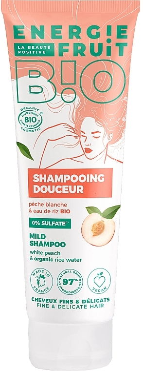 Шампунь для тонкого волосся "Білий персик і органічна рисова вода" - Energie Fruit White Peach & Organic Rice Water Mild Shampoo — фото N1