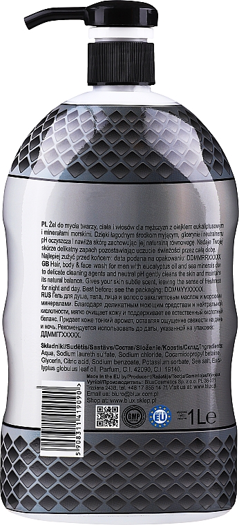 Гель-шампунь для тела и волос с маслом эвкалипта, серебряная бутылка - Naturaphy Men Wash Hair, Body And Face — фото N2