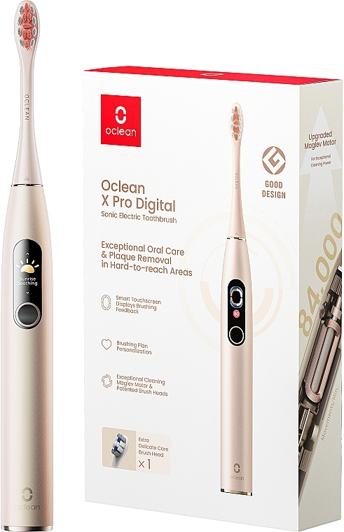 Розумна зубна щітка Oclean X Pro Digital Gold, 2 насадки - Oclean X Pro Digital Electric Toothbrush Champagne Gold — фото N1