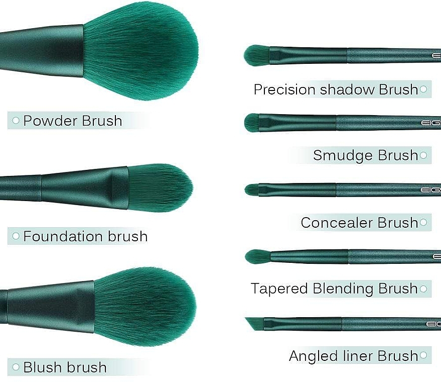 Набір пензлів для макіяжу, 8 шт. - Eigshow Beauty Jade Green Brush Kit With Bag — фото N4