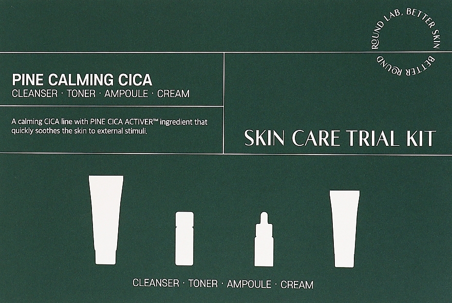 Набор средств с экстрактом игл сосны - Round Lab Pine Calming Cica Trial Kit (foam/30ml + toner/20ml + serum/10ml + cr/20ml) — фото N1