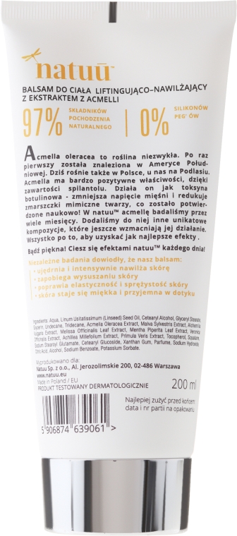 Зволожувальний бальзам-ліфтинг для тіла з екстрактом акмели - Natuu SuperLift Body Balm — фото N2