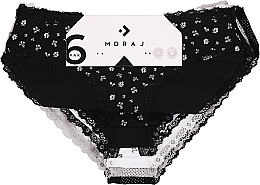 Жіночі трусики бікіні з візерунком і мереживним оздобленням, 6 пар, чорні + сірі + білі - Moraj — фото N1