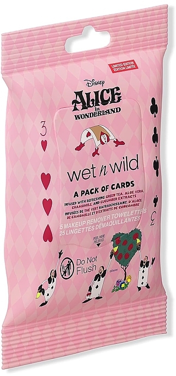 Салфетки для снятия макияжа, 25 шт. - Wet N Wild Alice in Wonderland A Pack Of Cards Makeup Remover Towelettes — фото N2
