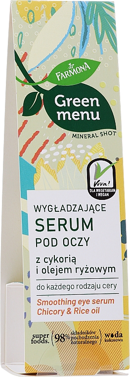 Розгладжувальна сироватка для шкіри навколо очей з цикорієм і рисовою олією - Farmona Green Menu — фото N2