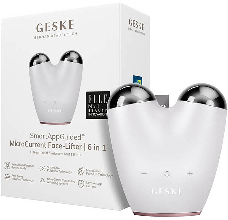 Мікрострумовий масажер для обличчя 6 в 1, білий - Geske MicroCurrent Face Lifter 6in1 White — фото N1