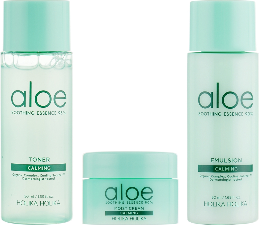 Набор - Holika Holika Aloe Soothing Essence Skincare Special Kit (emulsion/50ml + ton/50ml + cr/20ml) — фото N2