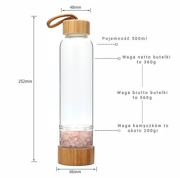 Бутылка для воды с кристаллами розового кварца - Yeye — фото N5