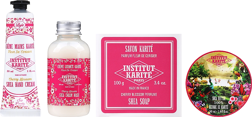 Набір - Institut Karite Cherry Blossom (h/cr/30ml + sh/cr/50ml + soap/100g + butter/10ml + bag) — фото N1