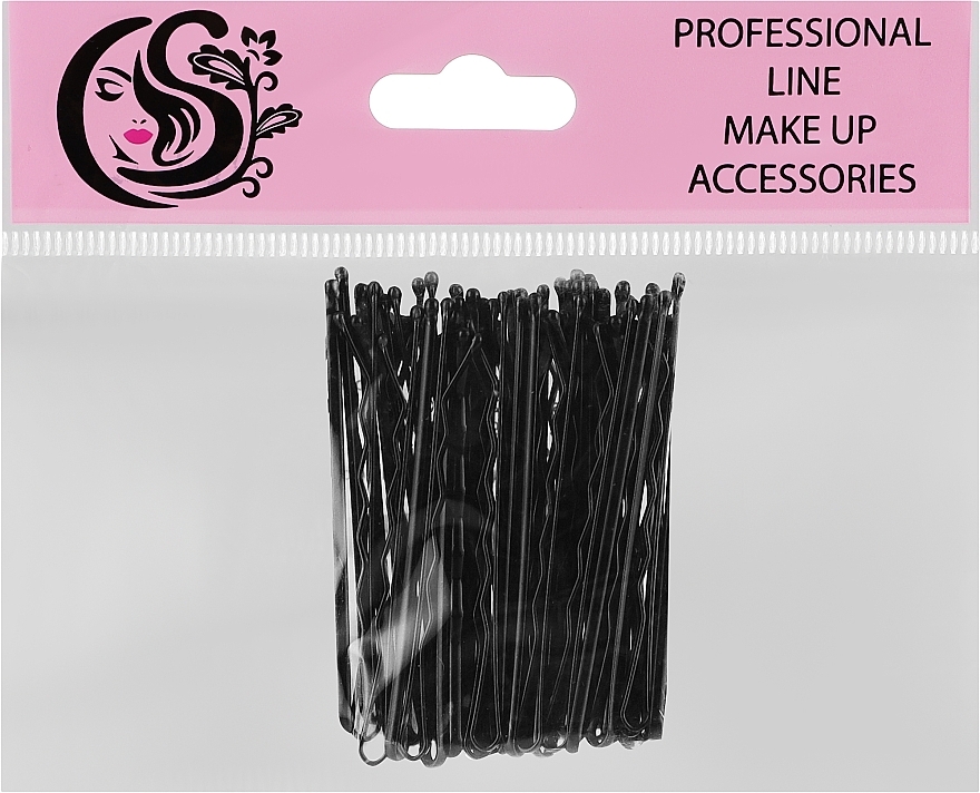 Невидимки для волосся хвилясті з двома кульками металеві, SH45, 60 мм, чорні - Cosmo Shop — фото N1