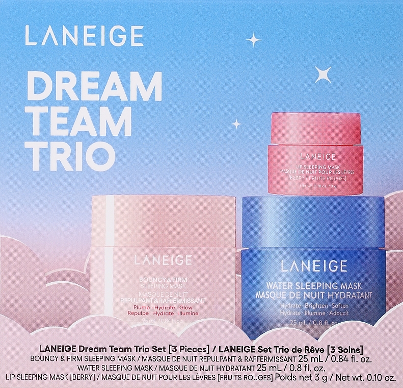 Набір - Laneige Dream Team Trio Set (f/mask/2x25ml+lip/mask/3g) — фото N1