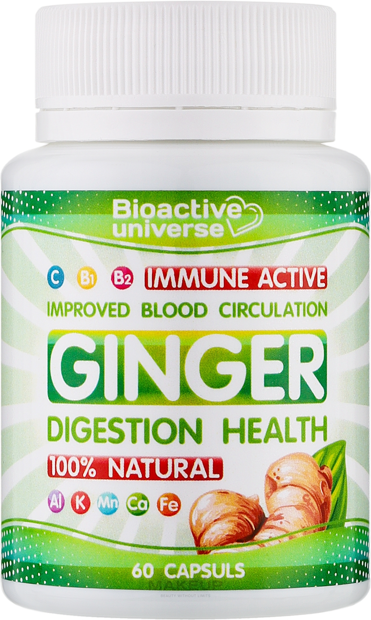 Имбирь в капсулах для поддержания и укрепления иммунитета, улучшения пищеварения - Bioactive Universe Immune Active Ginger — фото 60шт