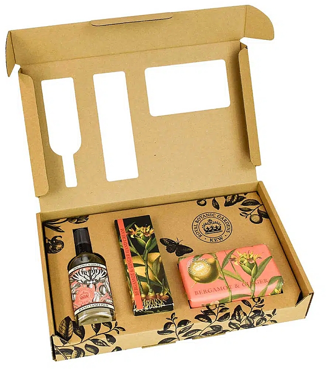 Набор - The English Soap Company Kew Gardens Bergamot & Ginger Hand Care Gift Box (soap/240g + h/cr/75ml + san/100ml) — фото N2