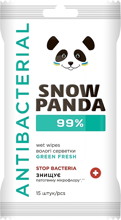 Вологі серветки для рук та тіла 99% з антимікробною дією "Green Fresh" - Сніжна Панда — фото N1