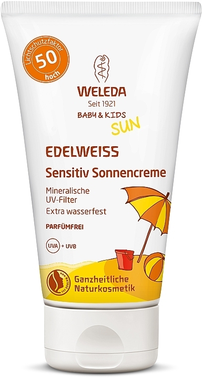 УЦЕНКА Солнцезащитный детский крем для чувствительной кожи - Weleda Edelweiss Baby&Kids Sun SPF 50 * — фото N1