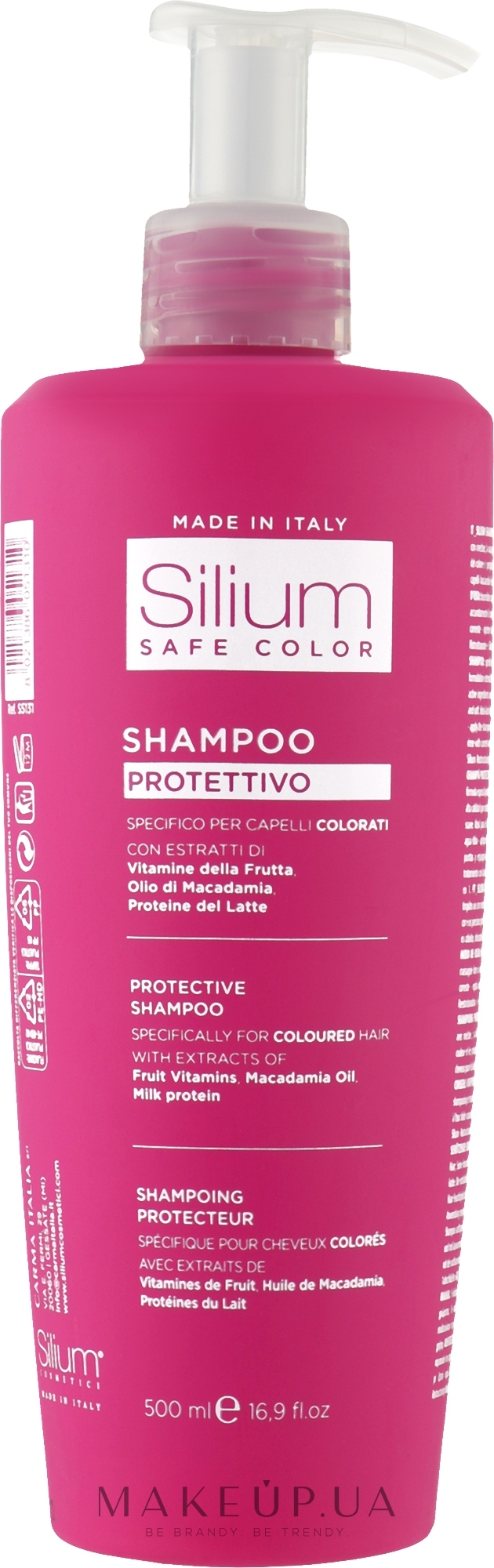 Шампунь для збереження кольору фарбованого волосся з молочним протеїном і олією макадамії - Silium Safe Color Shampoo — фото 500ml