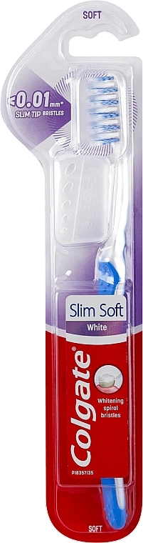 Зубна щітка, м'яка, біло-синя - Colgate Slim Soft White 0.01 mm — фото N1