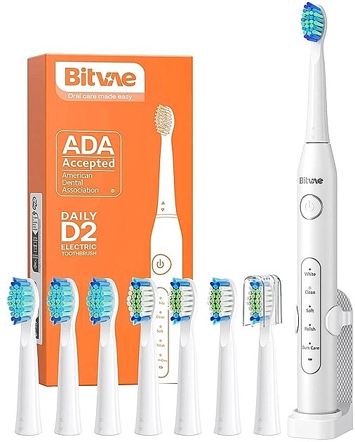 Электрическая зубная щетка Daily D2, 8 насадок, белая - Bitvae — фото N1