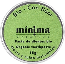 Зубна паста з м'ятою та гіалуроновою кислотою, з фтором, 15 g - Minima Organics Natural Toothpaste Mint With Fluoride — фото N1