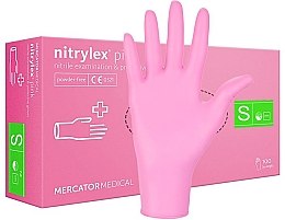 Рукавички нітрилові, оглядові, рожеві, розмір S - Mercator Medical Nitrylex Pink — фото N2