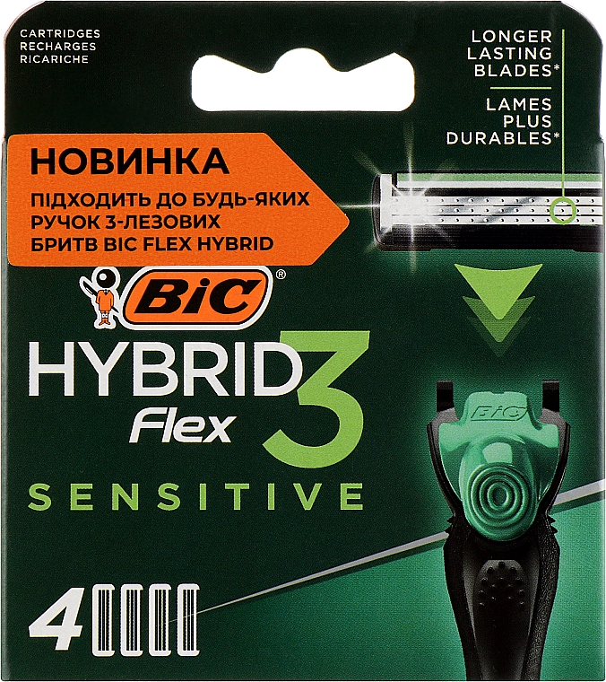 Змінні касети для гоління Flex 3 Hybrid Sensitive, 4 шт. - Bic — фото N1