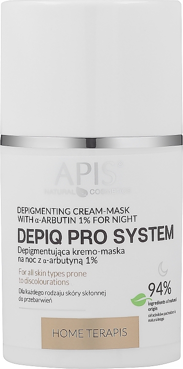 Депігментувальна нічна крем-маска з альфа-арбутином 1% - APIS Professional Depiq Pro System Depigmenting Cream-Mask — фото N2