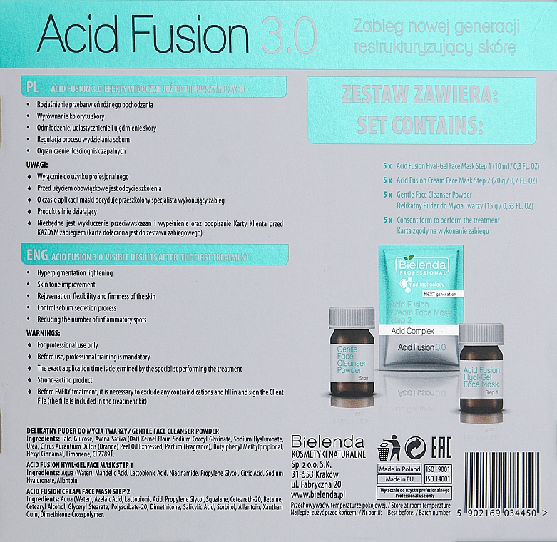 Набор - Bielenda Professional Acid Fusion 3.0 Double Formula Acid Complex (powder/5x15g + mask/5x10g + mask/5x20g) — фото N6
