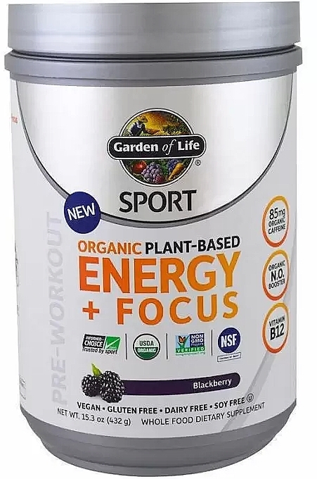 Харчова добавка "Рослинний білок перед тренуванням", ожина - Garden of Life Sport Energy + Focus — фото N1