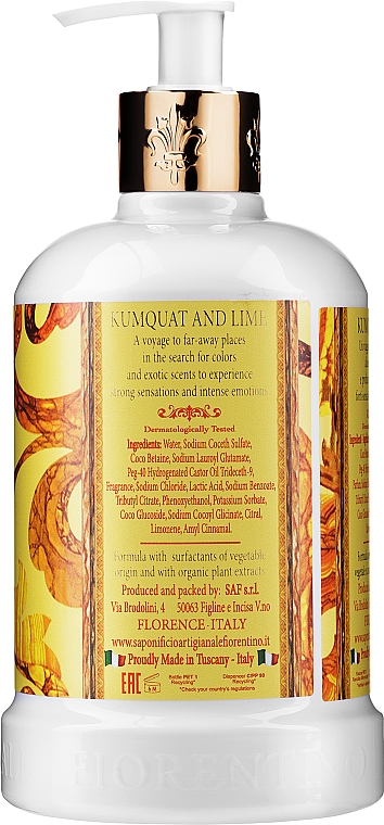 Натуральное жидкое мыло "Кумкват и лайм" - Saponificio Artigianale Fiorentino Kumquat and Lime Luxury Liquid Soap — фото N2