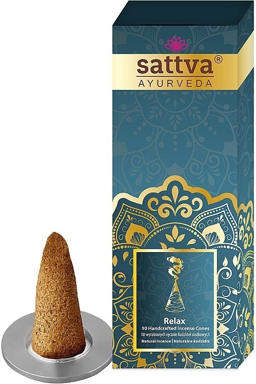 Натуральні ароматичні конічні пахощі - Sattva Ayurveda Relax Incense Cones — фото N1