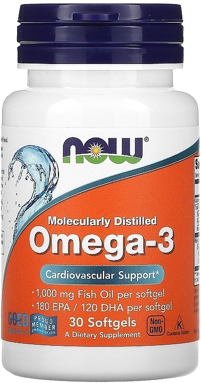 Диетическая добавка "Омега-3" в мягких капсулах - Now Molecularly Distilled Omega-3 Cardiovascular Support — фото N1