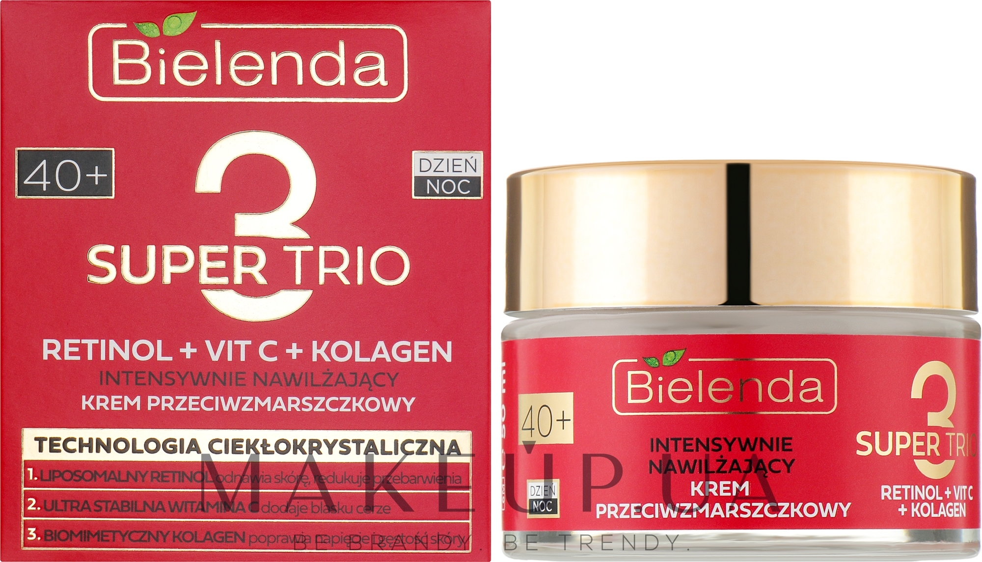 Інтенсивно зволожувальний крем проти зморщок 40+ - Bielenda Super Trio Retinol + Vit C + Kolagen — фото 50ml