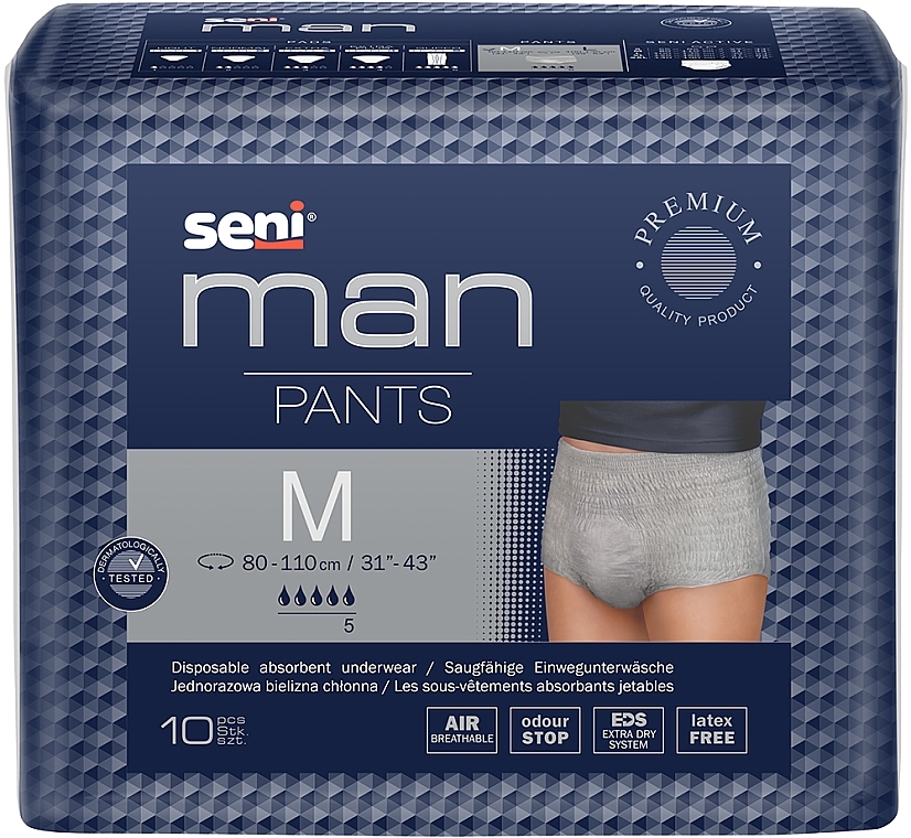 Впитывающие трусы мужские M, 80-110 см, 10 шт - Seni Man Pants — фото N1